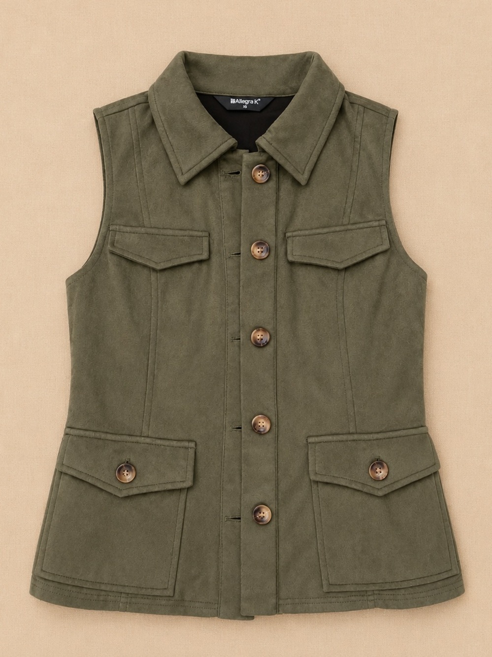 Faux Suede Cargo Utility Vest | Army Green | Women’s XS